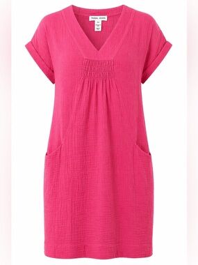 Tribal Jeans Cotton Gauze Dress Small Pink Pocket Casual Summer NWT
